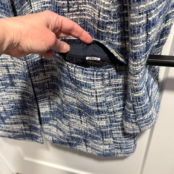 Calvin Klein Tweed Collarless Topper Open Front Jacket & Skirt Set Blue Size 12 - Picture 10 of 16